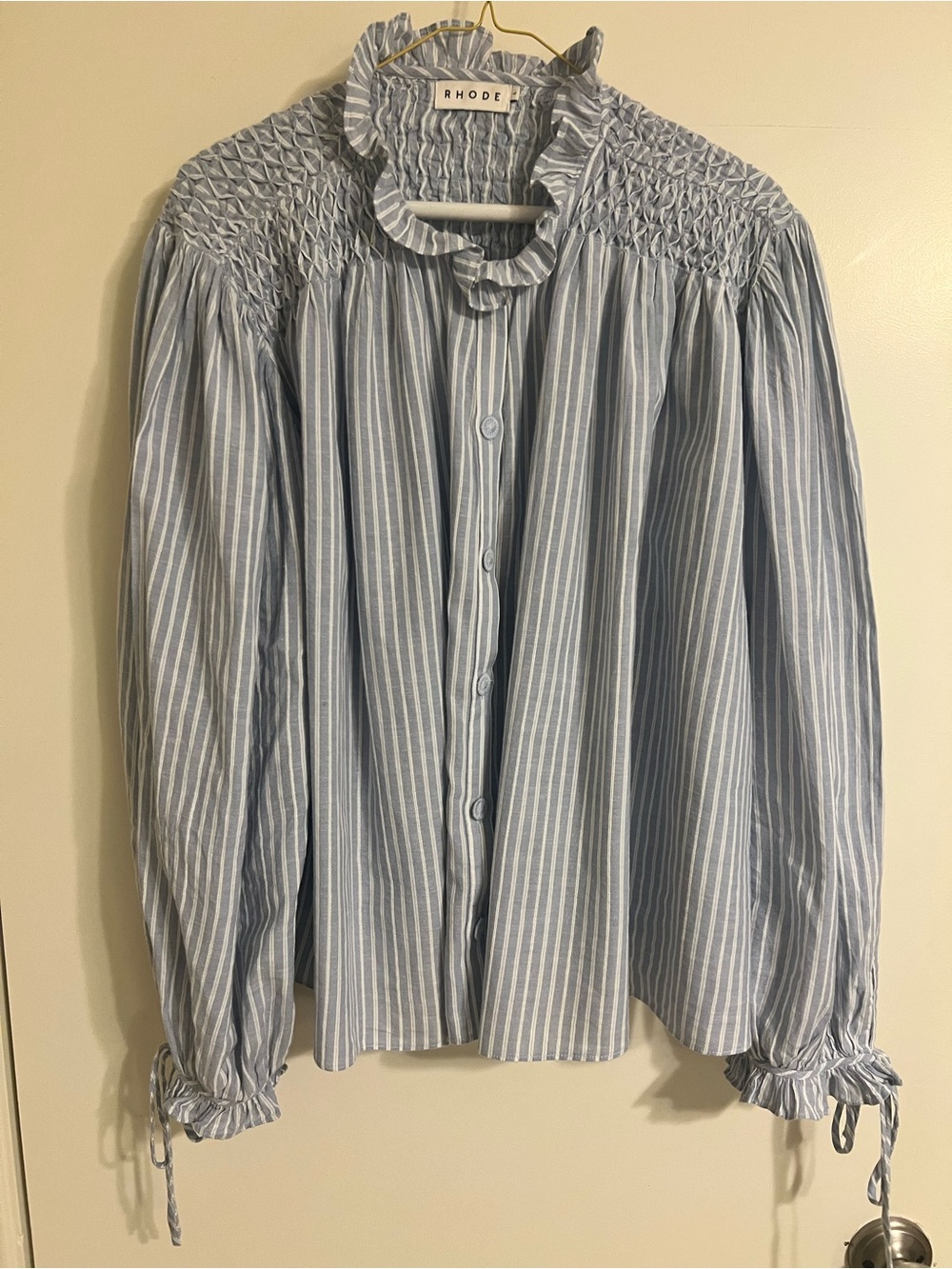 RHODE blue/white stripe shirt, size L
